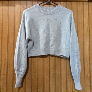 Madden NYC Heart‎ Studded Cropped Sweater Knit Pullover Top XXS